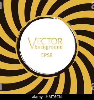 Vorticoso vortice radiale dello sfondo. Giallo e nero a strisce che turbinano intorno il round badge vuota nel centro della piazza. Illustrazione vettoriale in formato EPS8 Illustrazione Vettoriale