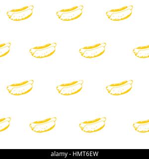 Hotdog seamless pattern sfondo. Fast food texture continua con disegnati a mano hot dog con senape o maionese. EPS8 illustrazione vettoriale con p Illustrazione Vettoriale