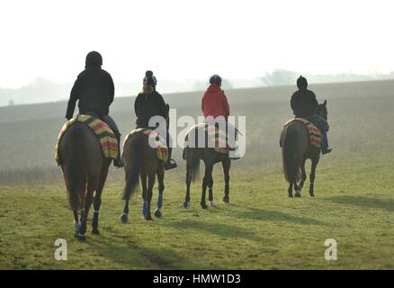 Lewes, East Sussex, Regno Unito., UK. 6 febbraio, 2017. Regno Unito Meteo. La nebbia e temperature sotto zero nelle vicinanze del Lewes antico ippodromo, East Sussex, Regno Unito., nel cuore di South Downs Parco nazionale di credito: Peter Cripps/Alamy Live News Foto Stock