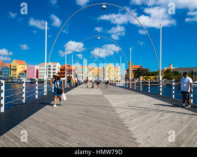 Queen Emma Bridge, Punda, Willemstad, Piccole Antille, Curacao Foto Stock