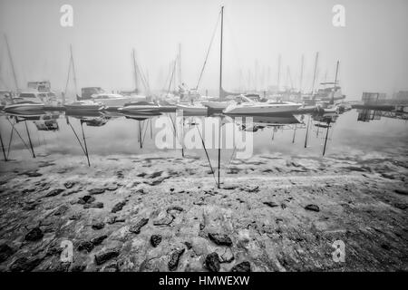 Un banco di nebbia che laminati in a Fiddler's Cove e a sud di Coronado, CA. Foto Stock