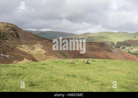 Cerchio di pietra sul Bryn reggiseni, Ponterwyd, Ceredigion, Galles Foto Stock