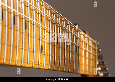 Close up Fender Telecaster Chitarra elettrica , fret board e stringhe Foto Stock