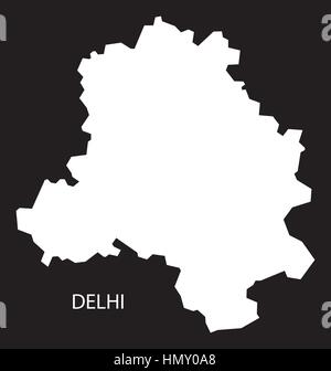 Delhi India Mappa black silhouette invertito Illustrazione Vettoriale