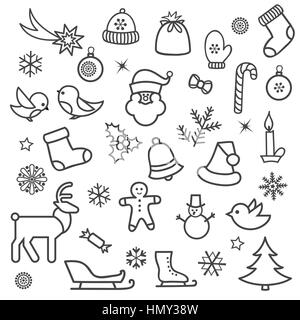 Christmas Icona set. doodle vacanze invernali design decorativo elementi. Buon Natale e felice anno nuovo arredamento Illustrazione Vettoriale