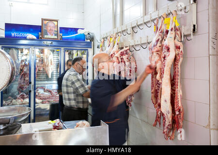 Butcher Shop in Grand Bazaar di Isfahan, Iran Foto Stock