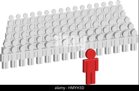 Più in una riga grigia permanente di figure 3d. Uno rosso la figura è in piedi di fronte a loro. Illustrazione Vettoriale