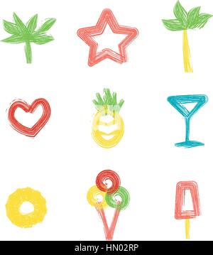 Impostare disegnati a mano gli elementi per la tua estate design Illustrazione Vettoriale