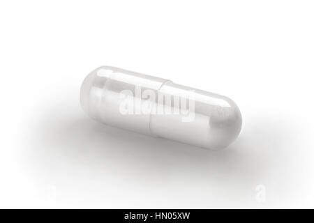 Vicino la capsula bianca isolata su sfondo bianco. Spazio di copia ad alta risoluzione e prodotto. Health care concept Foto Stock