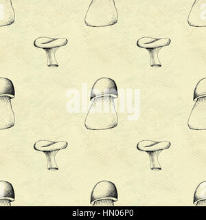 Disegnato a mano modello senza soluzione di continuità con i funghi. Foto Stock