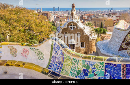 Vista panoramica su Barcellona da Park Guell Foto Stock