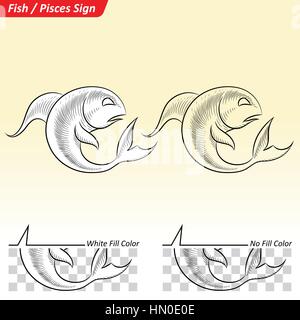 Illustrazione Vettoriale di pesci astrologica Zodiaco Star Sign schizzo Illustrazione Vettoriale