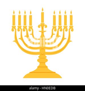 Hanukkah menorah delineare biglietto di auguri, template, banner. La minima illustrazione vettoriale. Design piatto Illustrazione Vettoriale