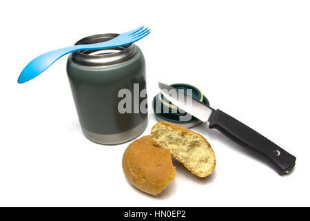 Insieme all'aperto. Set di outfit per arrampicate sportive outdoor, vista dall'alto Foto Stock