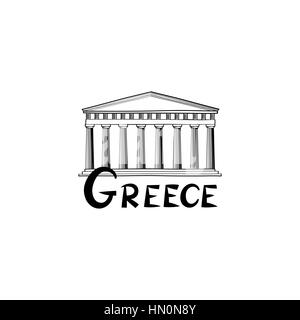 Grecia segno. greco famoso tempio. Viaggi Grecia etichetta. greco icona architettonica con caratteri Illustrazione Vettoriale