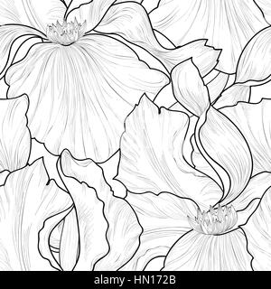 Floral seamless pattern. fiore iris attacco. sfondo floreale astratta texture ornamentali con fiori. primavera fioriscono giardino. Fantastica fiori m Illustrazione Vettoriale