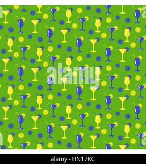 Estate Seamless pattern con cocktail bicchieri isolato su verde Illustrazione Vettoriale