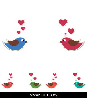 Sei carino uccelli isolato su bianco Illustrazione Vettoriale