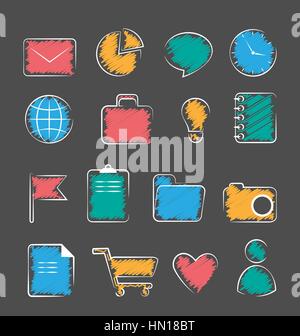 Set di ufficio business flat disegnati a mano icone isolato su grigio Illustrazione Vettoriale