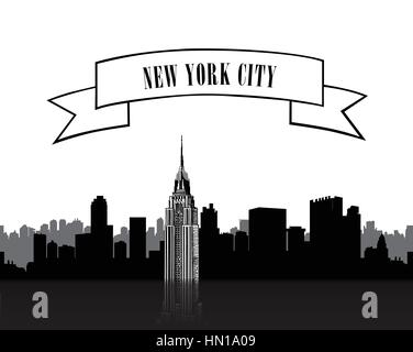 La città di new York skyline silhouette con cantare sulla prua su sfondo bianco Illustrazione Vettoriale