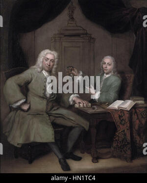 Michiel de Roode (1685-1771) e Jan Punt (1711-1779), tenendo in mano un ritratto in miniatura di Joost van den Vondel da Jan Maurits Quinkhard Foto Stock