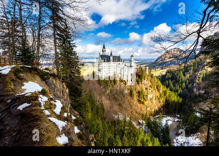 Il Castello di Neuschwanstein e il famoso castello in Germania si trova a Fussen, Baviera, Germania Foto Stock