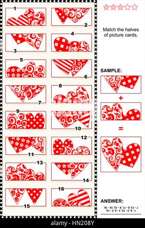 Il giorno di San Valentino visual puzzle - corrisponde alla metà - cuori. Vettore e ad elevata risoluzione JPEG. Illustrazione Vettoriale