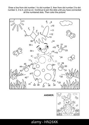 Dot-per-dot e pagina di colorazione con bunny e uova. Vettore e ad elevata risoluzione JPEG. Illustrazione Vettoriale