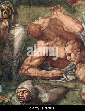 Il giudizio universale di Michelangelo, dipinto sul soffitto della Cappella Sistina, è un affresco monumentale che raffigura il giudizio finale dell'umanità. L'opera d'arte ritrae le anime giudicate, con Cristo al centro, circondato da angeli, santi e peccatori. Foto Stock