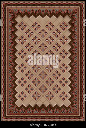 Lussuoso vintage tappeto orientale con pattern originale in marrone e rosso Illustrazione Vettoriale