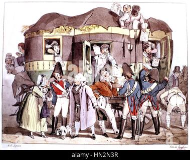 Le Prince. Gli svantaggi di stagecoach in viaggio : bandit attaccare la Francia, 1826 Compiegne, il Musee de la voiture Foto Stock