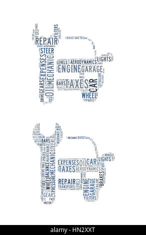 Word cloud con concetti di cui alle auto o la riparazione Foto Stock