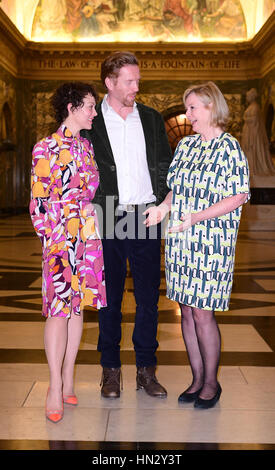 (Da sinistra a destra) Helen McCrory, Damian Lewis e Martha Kearney partecipare a "Sotto i riflettori con Marta Kearney' presso la Old Bailey a Londra, un evento di raccolta fondi per gli sceriffi' e registratori di cassa. Foto Stock