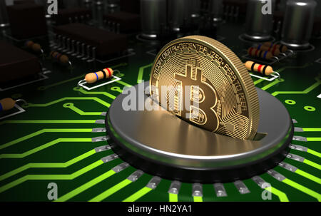 Mettere Bitcoin in Coin Slot sulla scheda madre Foto Stock