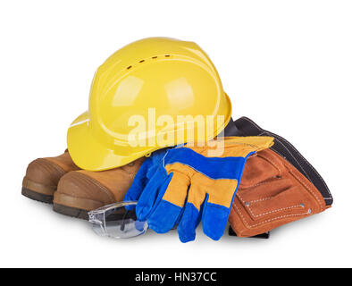 La sicurezza industriale e attrezzature per la costruzione isolata su sfondo bianco Foto Stock