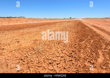 Fango essiccato su un Outback strada sterrata tra Pooncarie e Menindee, Nuovo Galles del Sud, Australia Foto Stock