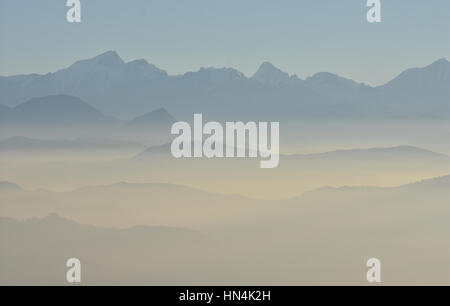 Nanda Devi durante il picco di sunrise, Chaukori Foto Stock