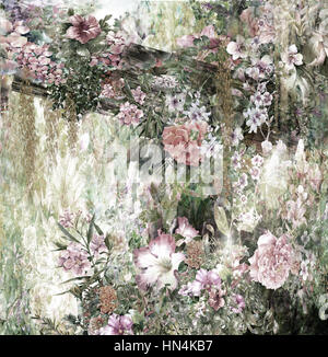Fiori astratti pittura ad acquerello. Molla di fiori multicolori Foto Stock