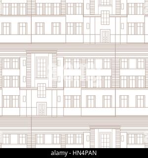 Facciata di edificio seamless pattern. città modello architetturale linea Sfondo elemento di design Illustrazione Vettoriale