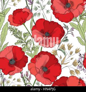 Floral seamless pattern. fiore sullo sfondo di papavero. prosperare piastrellato texture ornamentali con fiori. molla giardino floreale Illustrazione Vettoriale