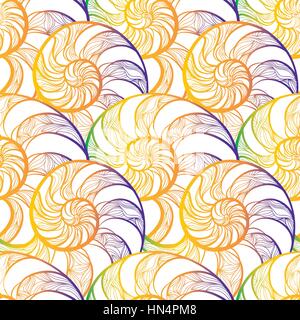 Abstract spirale ornamentali contorno seamless pattern. elegante conchiglia nautilus texture di sfondo geometrica Illustrazione Vettoriale