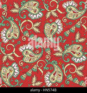 Seamless (facile da ripetere) paisley pattern di sfondo (swatch, sfondo, tegola, stampa texture), adatte per progetti di Natale. Illustrazione Vettoriale