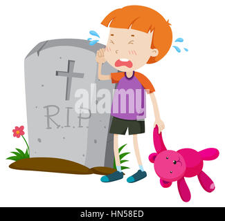 Ragazzo in lacrime di pietra tombale illustrazione Foto Stock