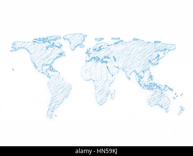 Mappa del mondo digitale in 3d del disegno a matita Foto Stock