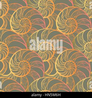 Abstract spirale ornamentali contorno seamless pattern. elegante conchiglia nautilus texture di sfondo geometrica Illustrazione Vettoriale