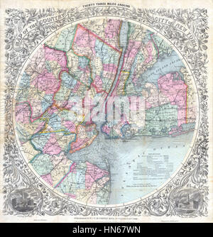 1846 - 1879 Colton Mappa della città di New York ^ prossimità (33 miglia intorno) - Geographicus - NYC33Miglia-colton 1879 Foto Stock