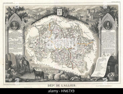 Francia (Saint-Pourçain vino regione) - Geographicus - Allier-levasseur-1852, 1852 Levasseur Mappa del Dipartimento L'Allier Foto Stock