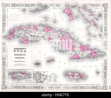 Giamaica, Bahamas ^ Puerto Rico - Geographicus - Cuba-j-1864, 1864 Johnson Mappa di Cuba Foto Stock