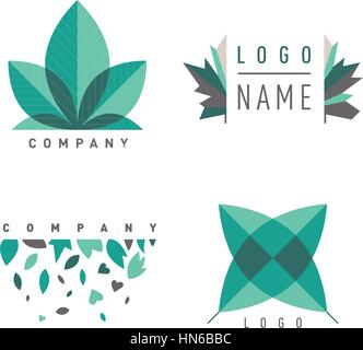Foglia verde logotipes set. Raccolta di logo. Illustrazione Vettoriale art. Illustrazione Vettoriale
