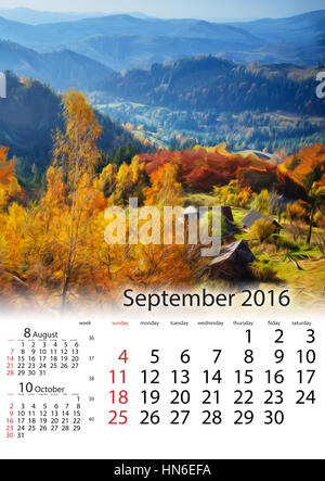 Calendario Settembre 2016 - roccia del massiccio dei Carpazi Foto Stock